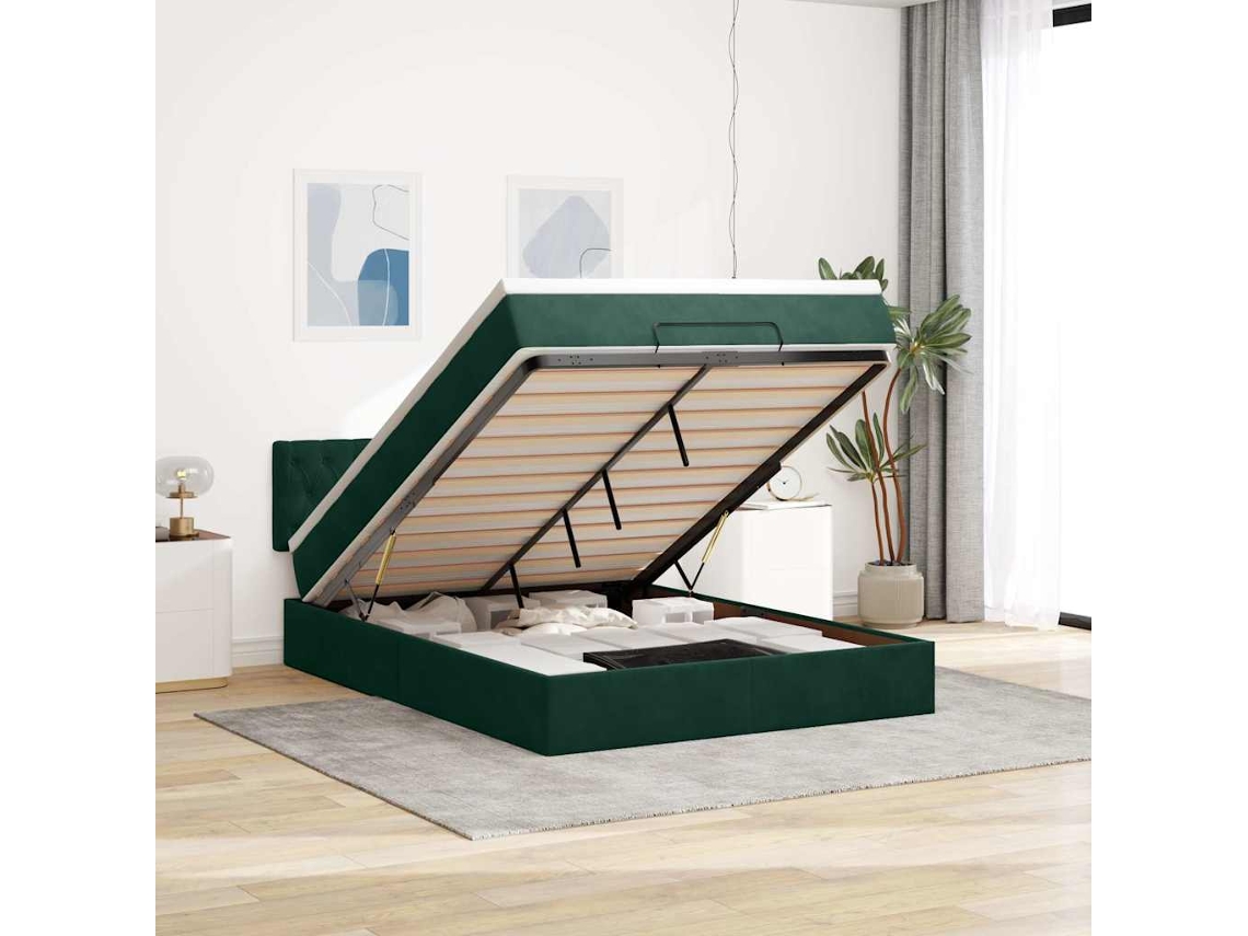 Vidaxl Estrutura De Cama Otomana Com Colchão 140x200 Cm Verde Escuro