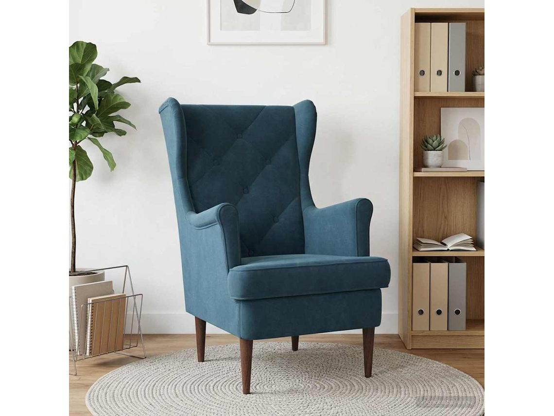 Vidaxl Poltrona Azul Veludo