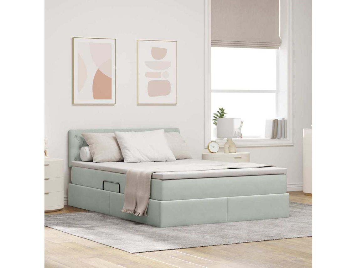 Vidaxl Cama Com Armazenamento Cinzento-claro 140 X 200 Cm Veludo