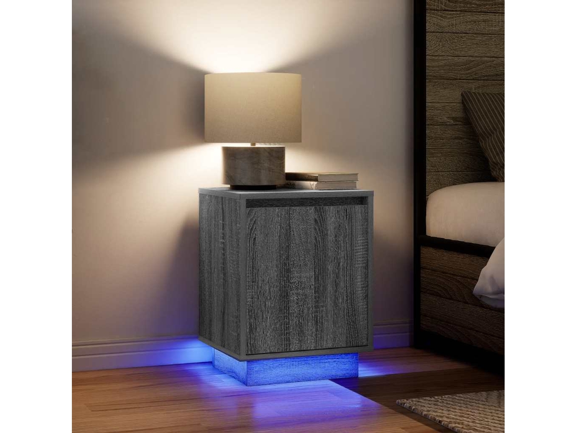 Vidaxl Mesas Cabeceira C/ Luzes Led 2 Pcs 38x34x50 Cm Cinzento-sonoma
