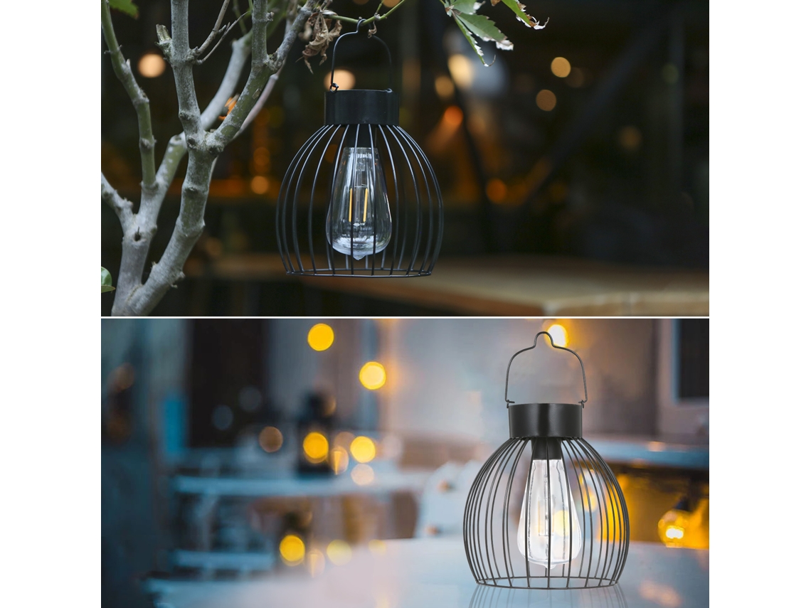 Lâmpada Solar Suspensa Design de Gaiola de Pássaro com Controle de Luz Sensível Ip65 para Jardim Pátio