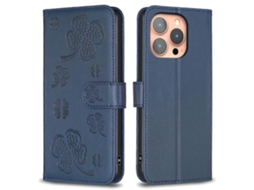 Capa De Couro Com Estampa De Trevo Da Sorte Para Iphone 16 Pro