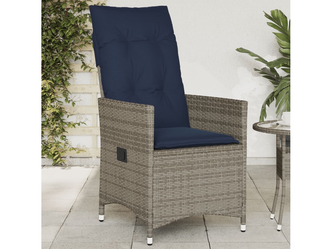 Vidaxl Cadeira De Jardim Reclinável Com Almofadas Em Vime Sintético Cinza