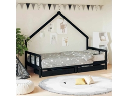 Vidaxl Estrutura Cama Infantil C/ Gavetas 90x200 Cm Pinho Maciço Preto