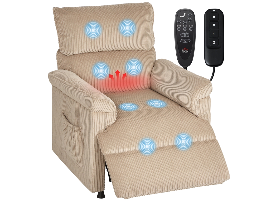 Poltrona de massagem elétrica com aquecimento, veludo cotelê, motor silencioso, marrom S/MARCA
