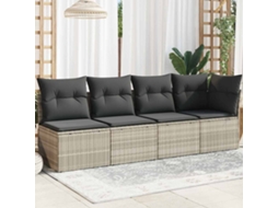 Vidaxl Sofá Jardim De 4 Lugares Com Almofadões Vime Pe Cinzento Claro
