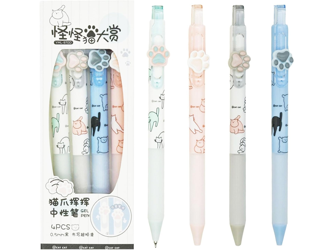 Caneta Em Gel Maydahui Com Gatinho Fofo, Retrátil, Garra Kawaii, Ponta