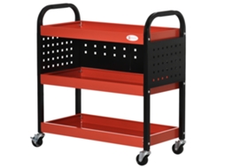 Carro De Ferramentas De Oficina De Aço Com 3 Prateleiras Rodas E Painéis Perfurados Para Garagem Mecânico Casa Carga 100 Kg 75x35x80 Cm Vermelho