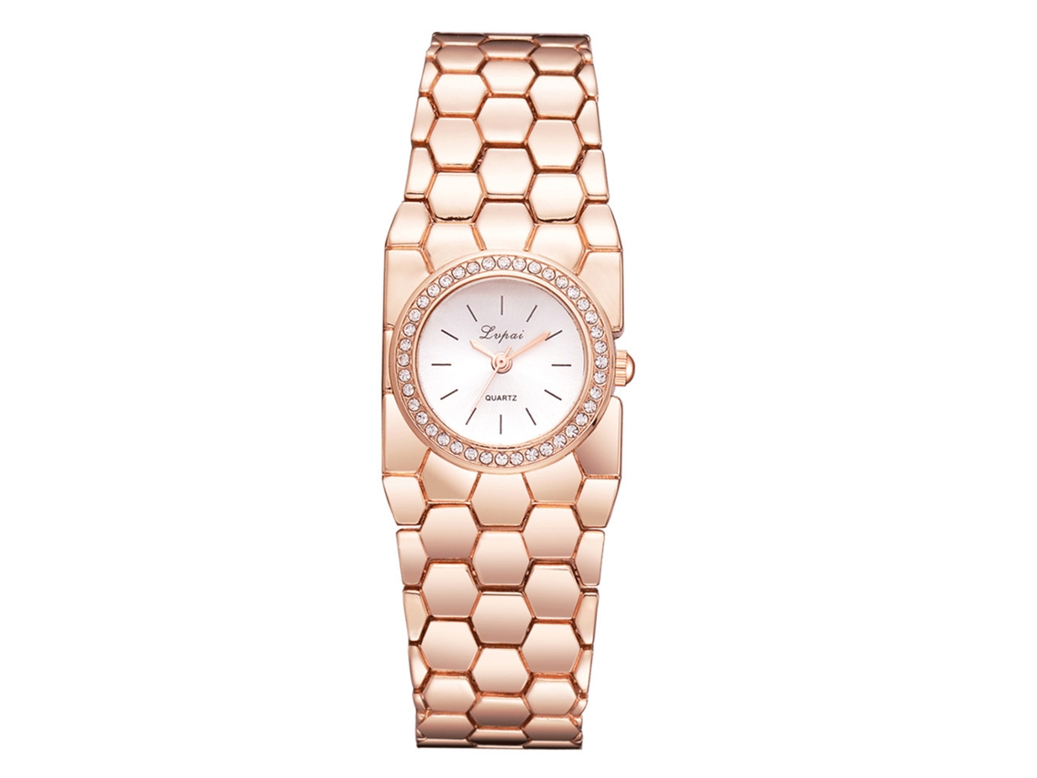 Relógio de Pulso Feminino Lvpai de Quartzo com Strass Liga Rosa Dourado Branco