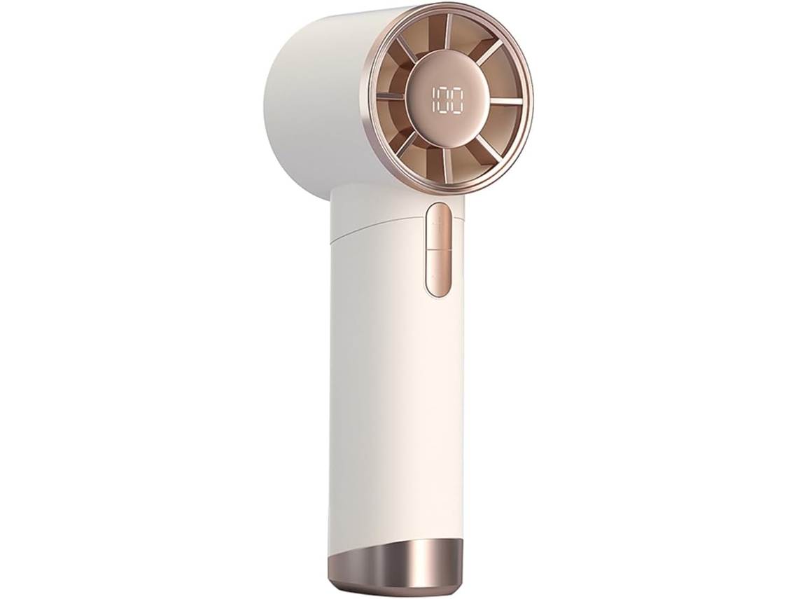 Portable Fan Em Digitallab Ajustável Em Vários Níveis, Com Visor Led, Recarregável, Caixa De Metal (bege)