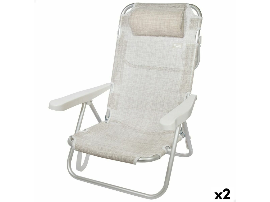 Cadeira Dobrável com Apoio para a Cabeça Aktive Ibiza Bege 48 X 84 X 46 Cm 2 Unidades