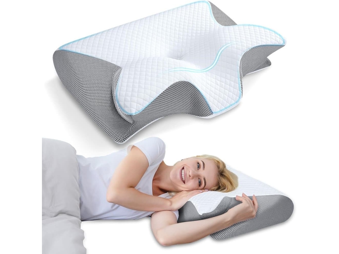 Lurelia Travesseiro, Espuma Viscoelástica, Ergonómico, Ortopédico, Para Dormir De Lado, Cinza