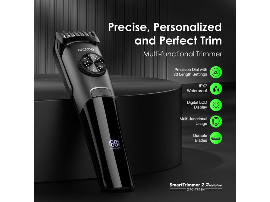 Oraimo Smarttrimmer 2 Com 20 Configurações De Comprimento, Display Lcd E Resistente À Água Ipx7