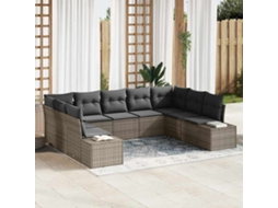 Vidaxl Conjunto De Sofá De Jardim 9 Unid. Cinzeto Vime Pe