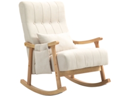 Cadeira De Balanço Acolchoada Com Almofada Lombar, Bolso Lateral E Estrutura De Madeira, Design Em Linho Para Sala Ou Quarto, Cor Bege, Design Moderno