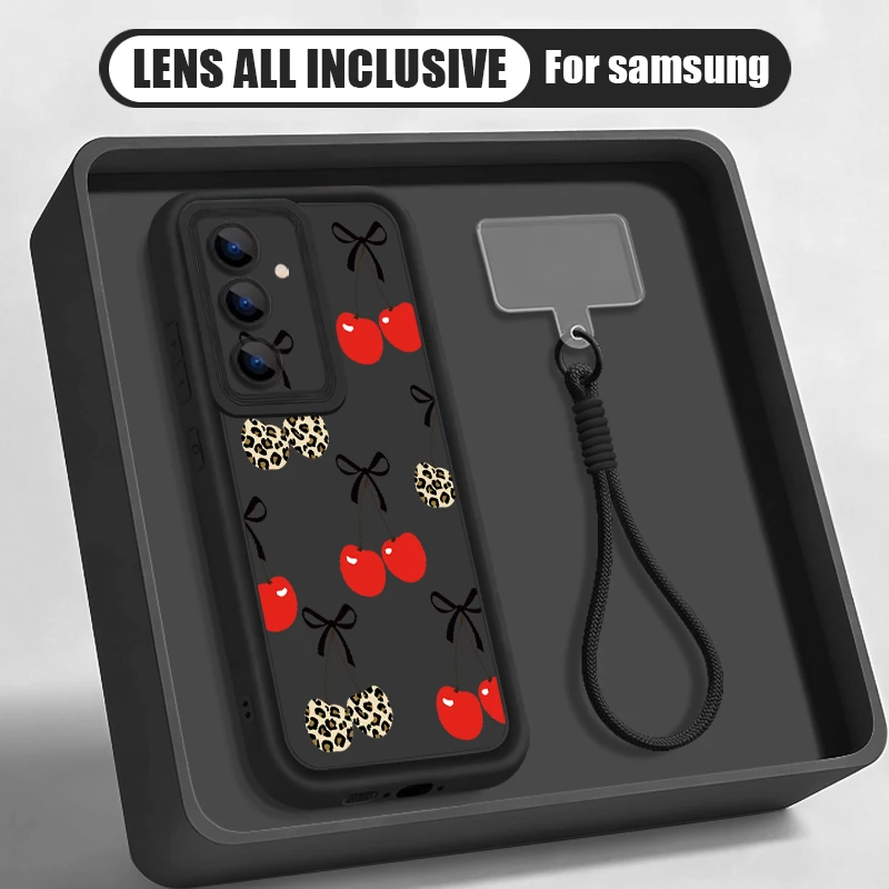 Capa Para Celular Galaxy A17 5g Com Cordão E Estampa De Cereja (preta)