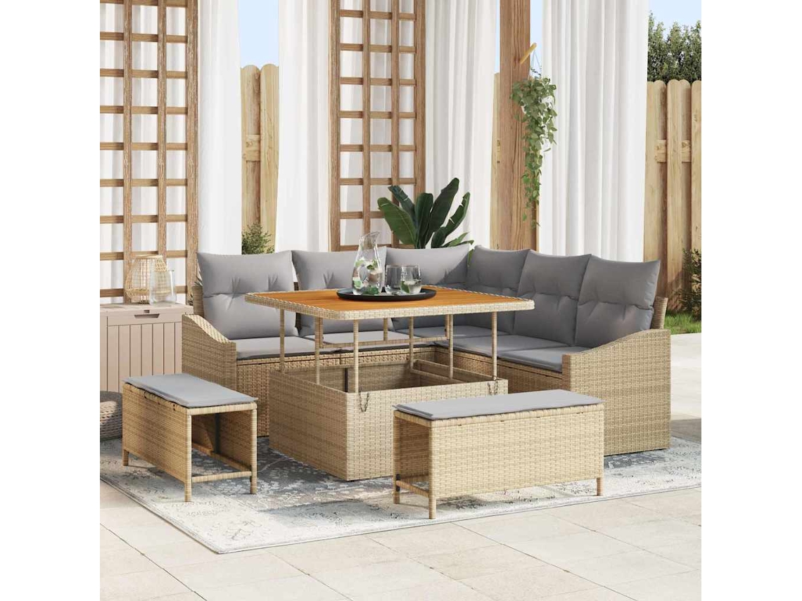 Vidaxl Conjunto De Sofá De Jardim 8 Unid. 7-número De Lugares Bege