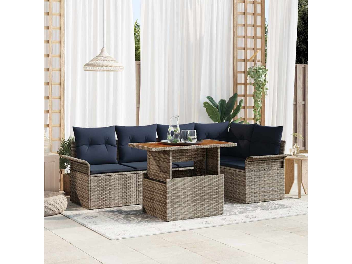 Vidaxl Conjunto De Sofá De Jardim 6 Unid. Cinzeto Rattan Sintético