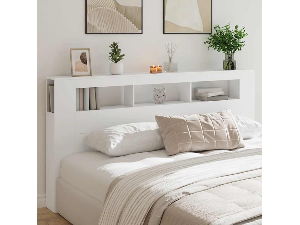 Vidaxl Cabeceira De Cama Com Luzes Led Derivados De Madeira Branco