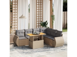 Vidaxl 7 Pcs Conjunto De Sofás P/ Jardim Com Almofadões Vime Pe Bege