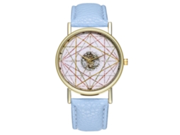 Relógio Analógico de Pulso com Pulseira Pu e Mostrador Listrado para Mulheres e Homens (azul Claro)