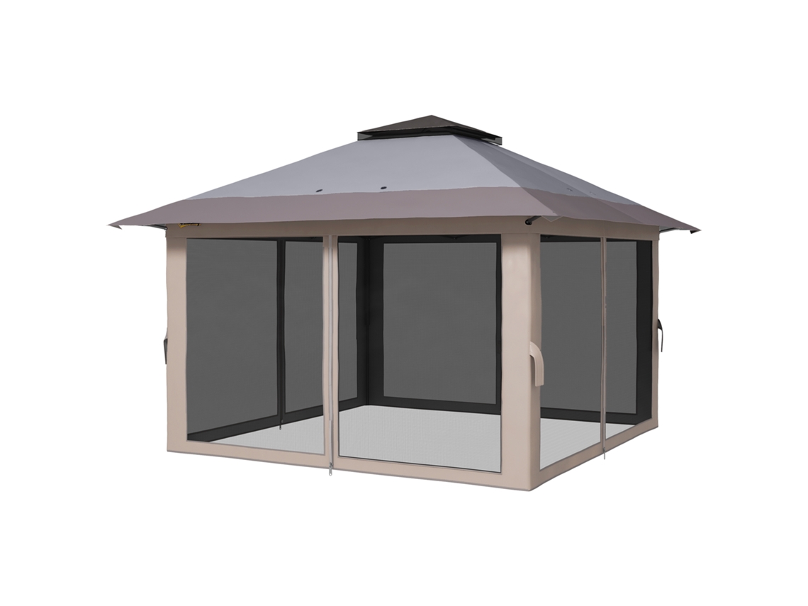 Tenda Dobrável Pop-up Com Altura Ajustável Proteção Uv50+ Telhado Duplo E Redes Mosquiteiras 4x4x2,8 M Cinzento Claro