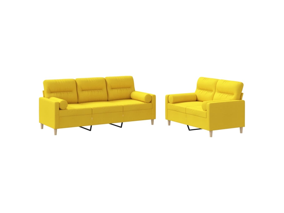 Conjunto de 2 sofás com almofadas tecido amarelo claro MAISON EXCLUSIVE