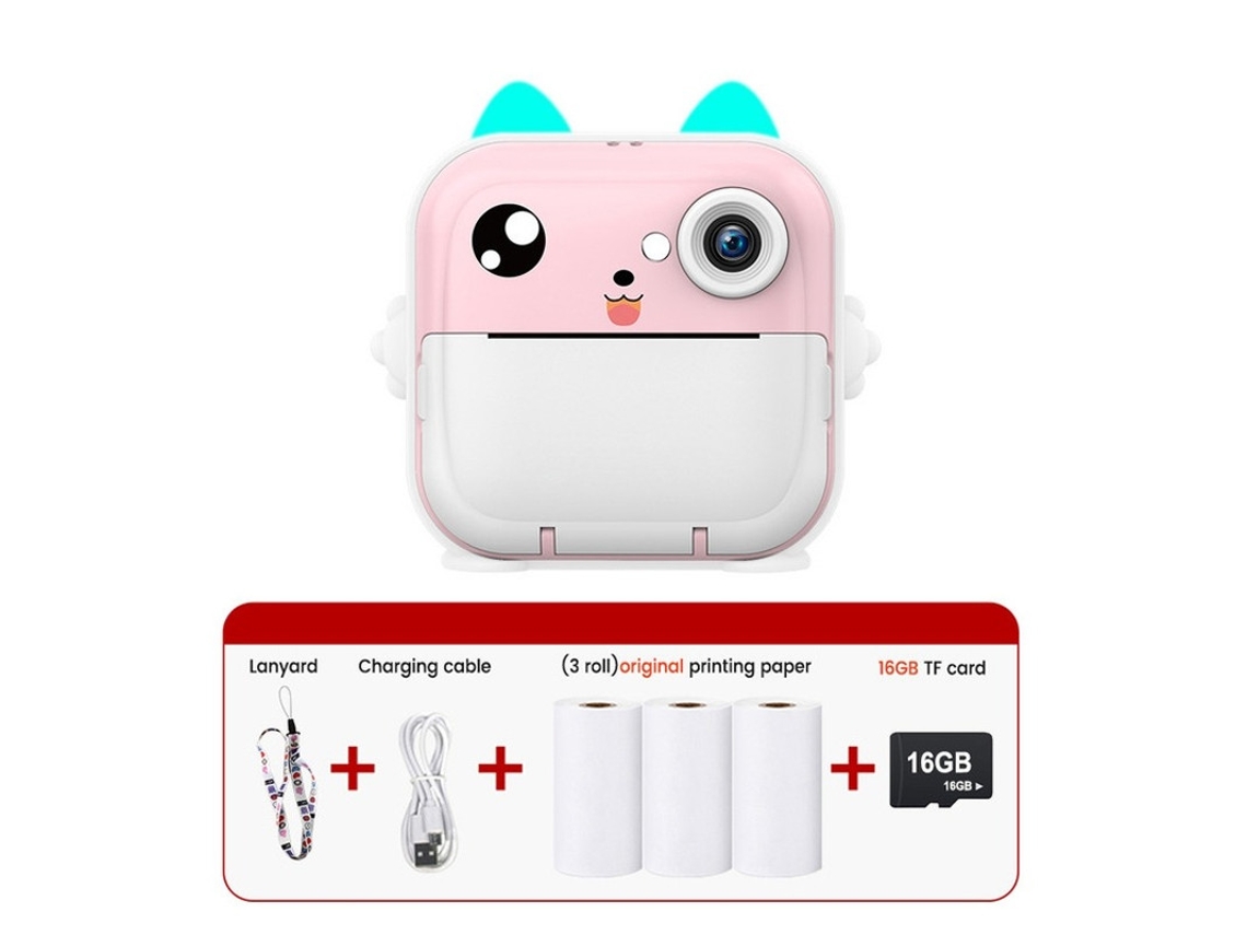 Máquina de fotos instantâneas Yizhood de 16 GB para crianças, 2,4 polegadas, com papel de impressão rosa para crianças