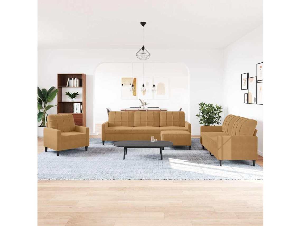 Vidaxl 4 Pcs Conjunto De Sofás Com Almofadões Veludo Castanho