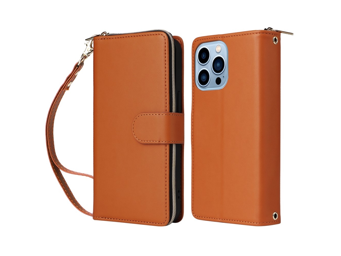 Capa Pega Para Iphone 13 Pro Max Pele Sintética Castanho