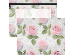 Conjunto de 2 Estojos com Zíperes Suaves, Bolso para Fichário 3 Argolas, Ideais a Volta Às Aulas, Renda Floral