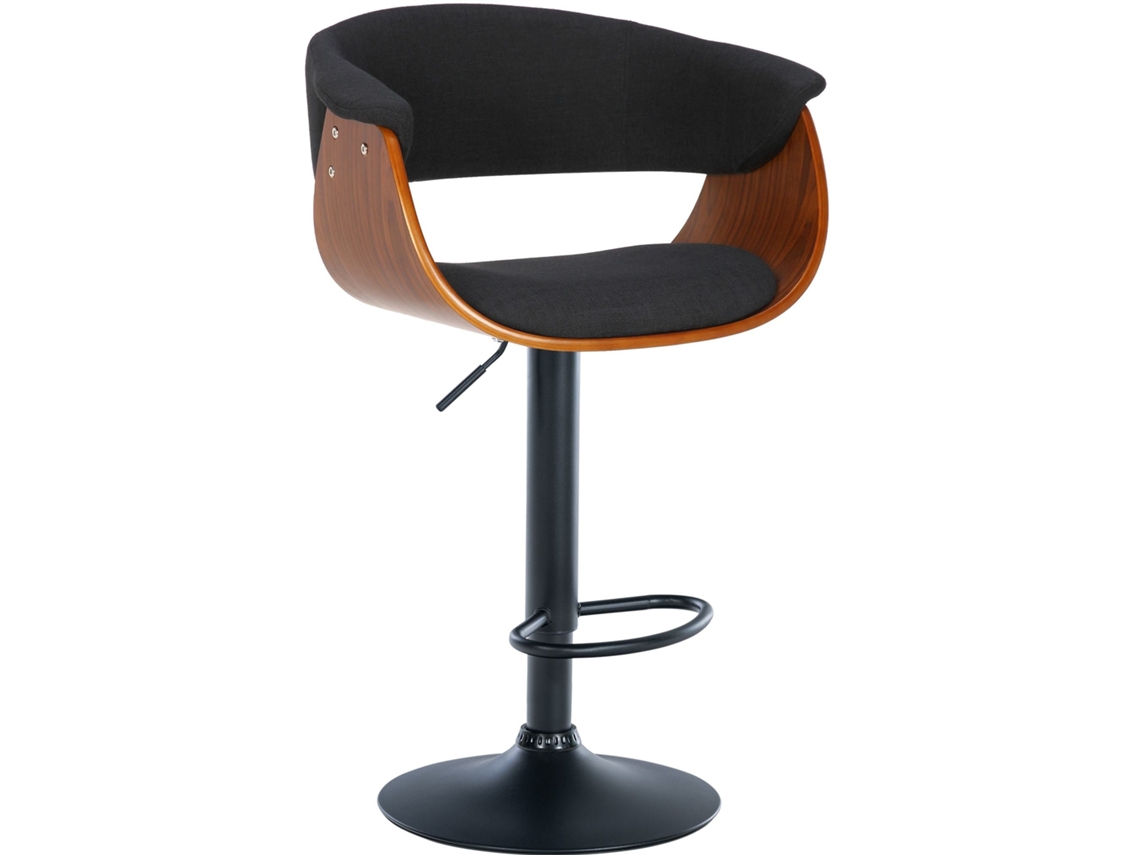 Banqueta de bar de design moderno, com altura ajustável e assento giratório em tecido preto, estrutura em madeira de nogueira e metal preto 10_0005453