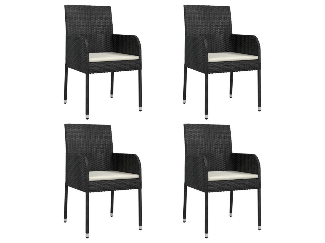 Cadeiras de Jardim com Almofadões 4 Peças Vime Pe Preto MAISON EXCLUSIVE