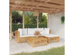 Vidaxl 5 Pcs Conjunto Lounge Jardim C/ Almofadões Madeira Teca Maciça