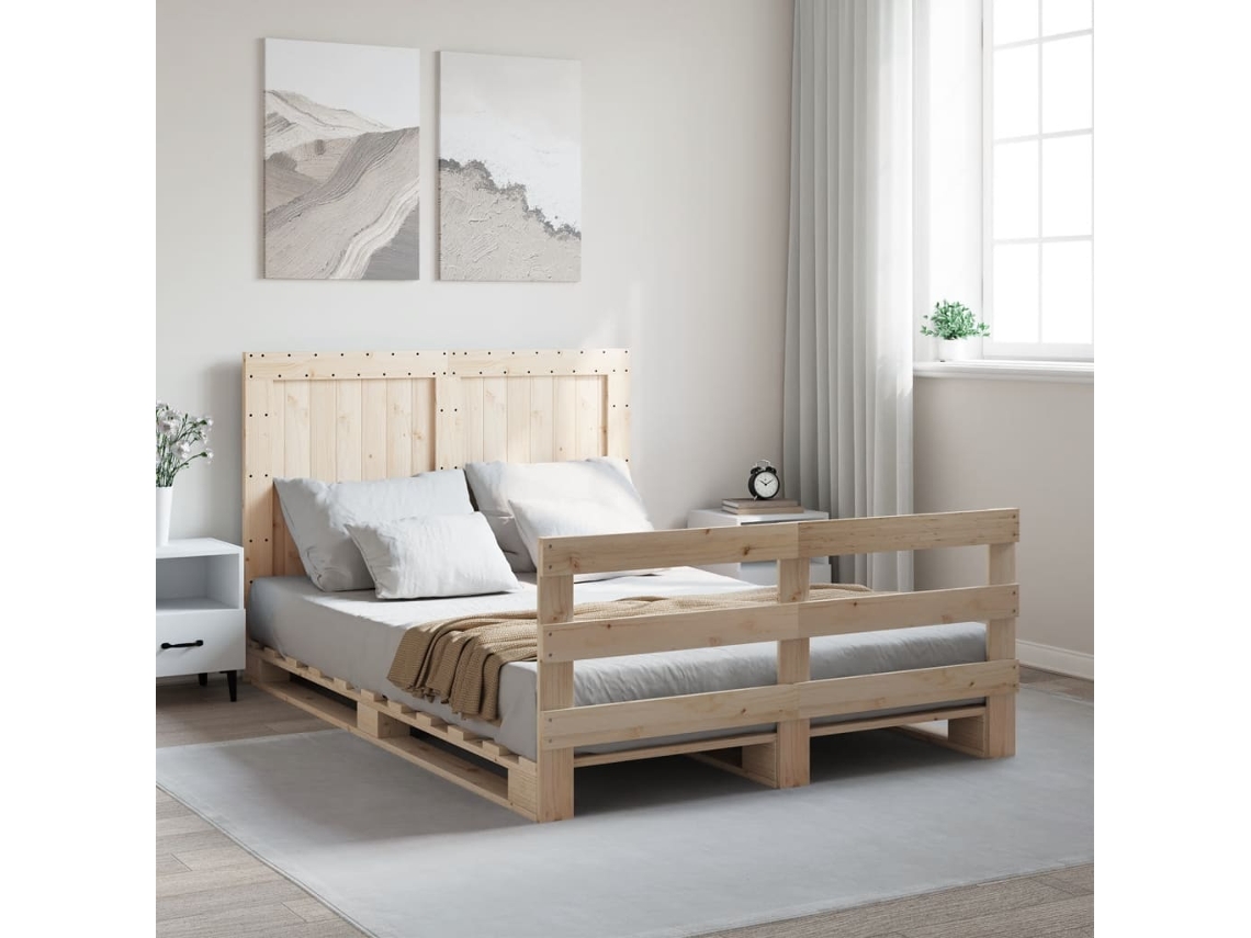 Estrutura De Cama Com Cabeceira 140x200 Cm Pinho Maciço