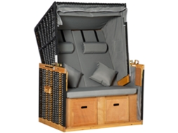 Cadeira de praia Outsunny reclinável com porta-copos, rattan cinza claro. VELTRIX