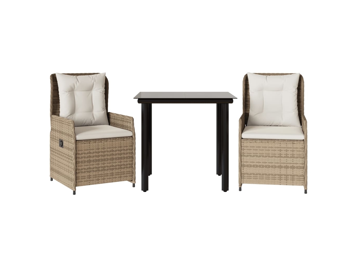 Conjunto de Jantar 3 Pcs para Jardim com Almofadões Vime Pe Bege MAISON EXCLUSIVE (3 pcs)