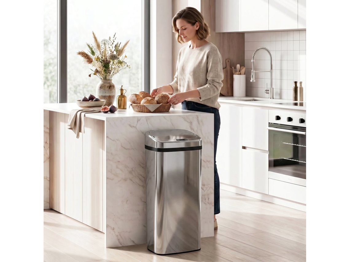 Lata De Lixo Com Sensor Movimento Abertura Automática 1 Compartimento 50 L Em Aço Inoxidável