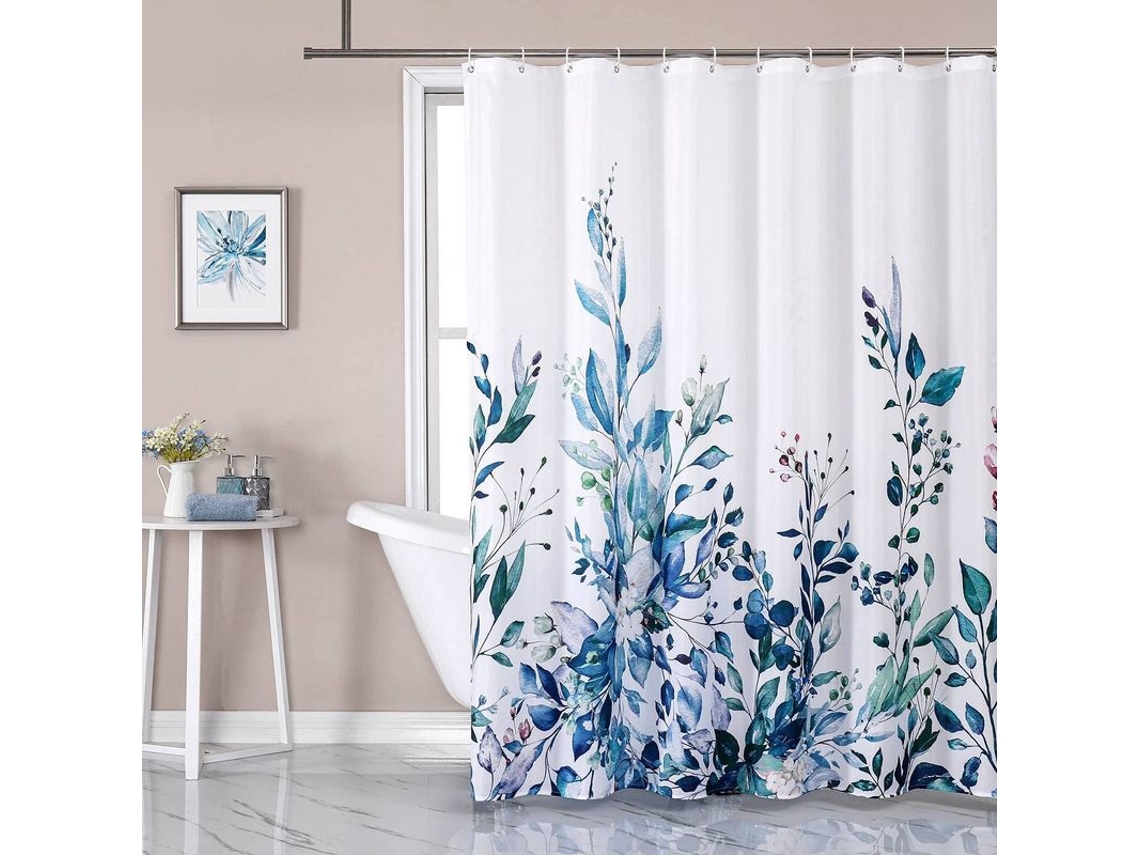 Cortina De Baño Floral Impermeable Con Borde Pesado, Poliéster Duradero Lavable Y Secado Rápido, 72x72 Pulgadas