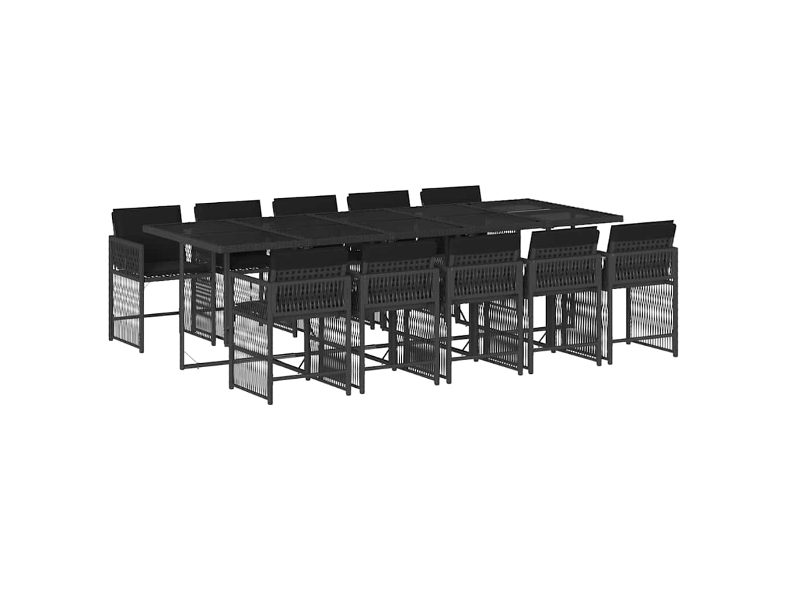 Conjunto de 11 Jantar para Jardim com Almofadões Vime Pe Preto MAISON EXCLUSIVE