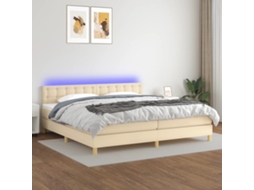 Vidaxl Cama Box Spring C/ Colchão E Led 200x200 Cm Tecido Cor Creme