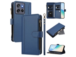 Capa De Couro Com 9 Compartimentos Para Cartões, Suporte Tipo Carteira E Zíper, Com Alça De Pulso, Azul Escuro, Para Motorola Moto G Stylus 5g (2025)