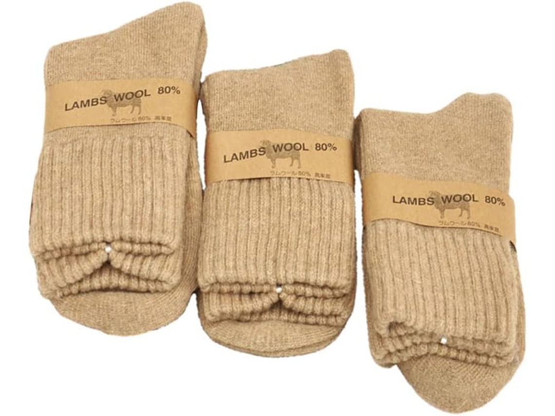Calcetines de lã grossa com mais cabelo polar, Calcetines quentes, Calcetines de dormir para homens (3 pares de bege)