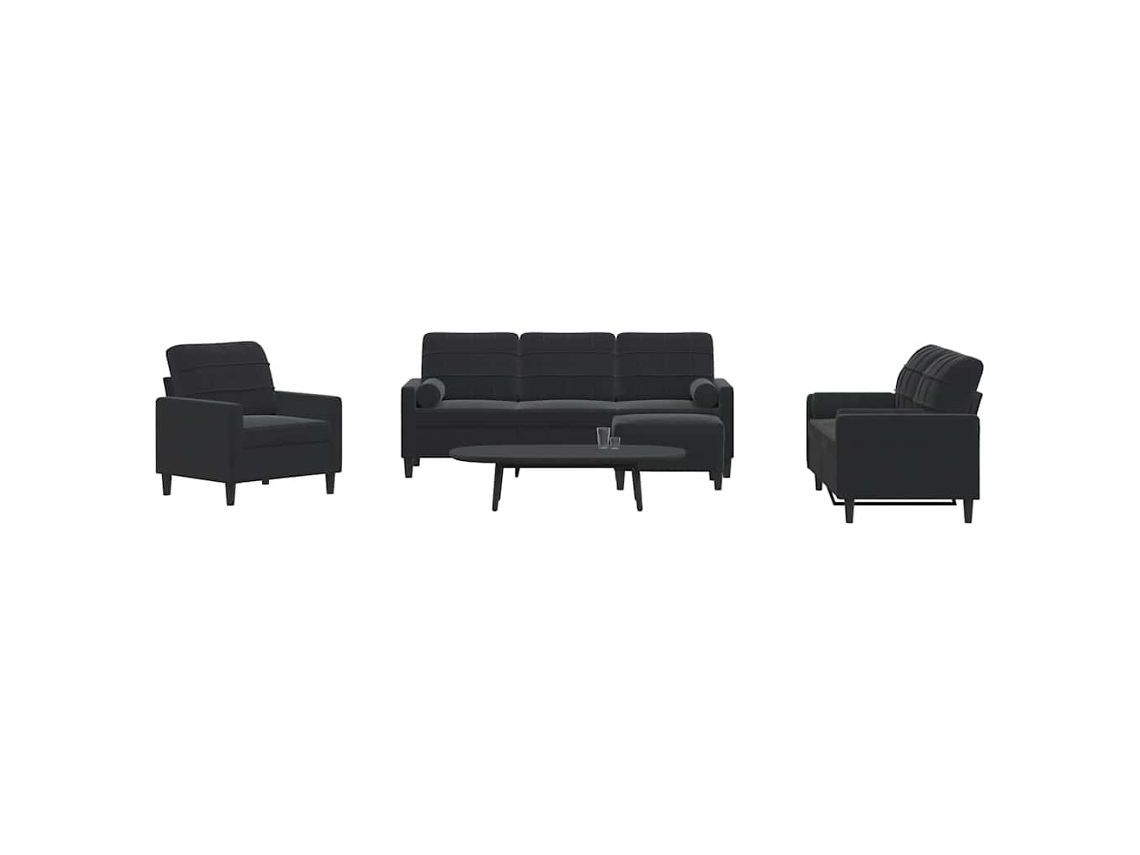 Vidaxl 4 Pcs Conjunto de Sofás com Almofadões e Rolos Veludo Preto