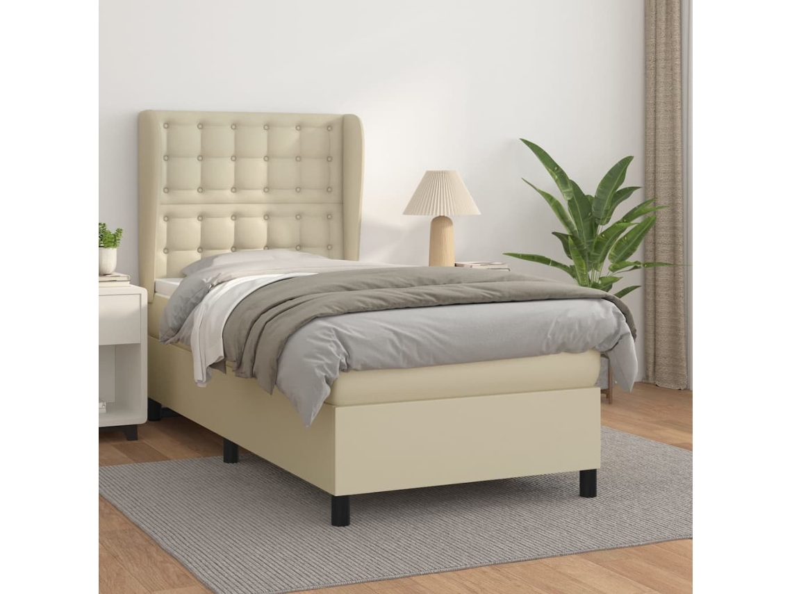 Vidaxl Cama Com Molas/colchão 80x200 Cm Couro Artificial Cor Creme