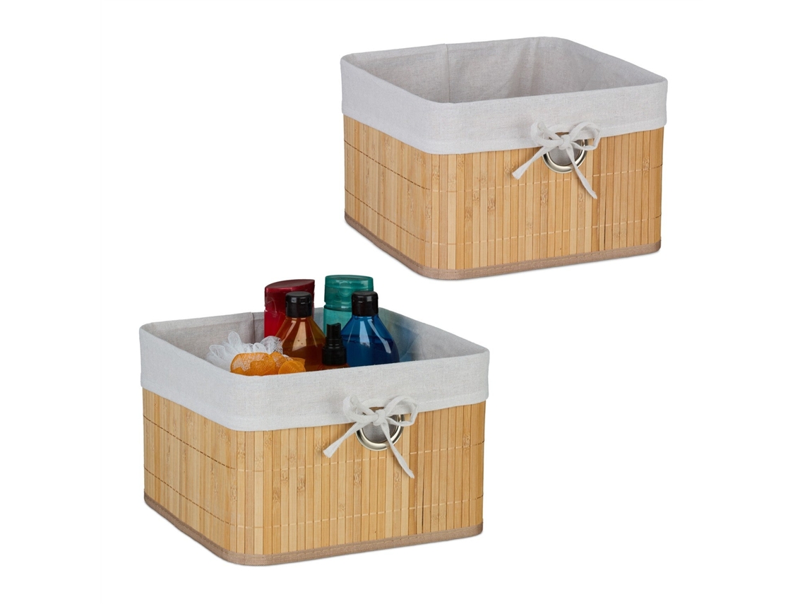 Conjunto De 3 Cestos De Bambu Com Forro De Tecido