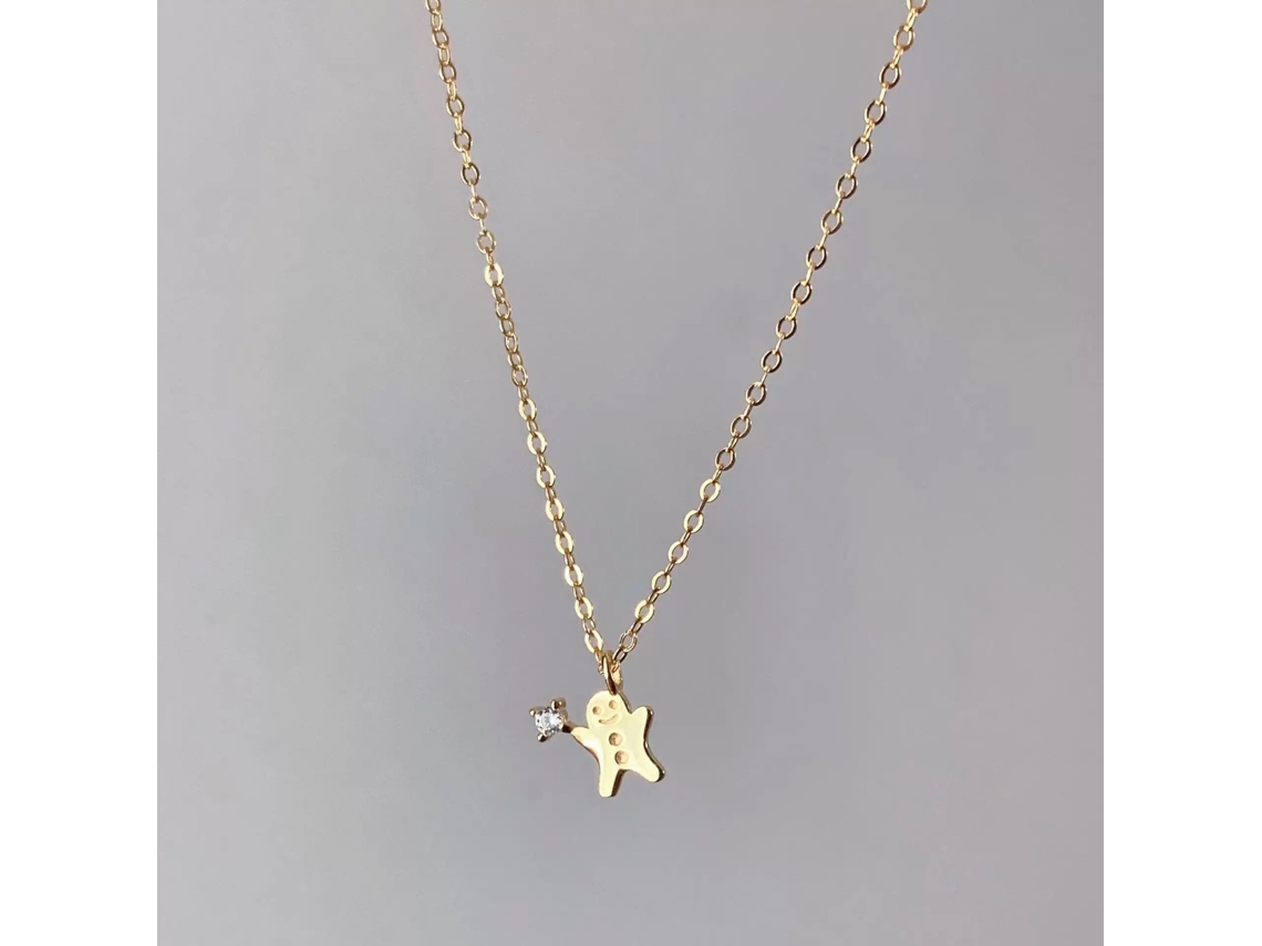 Colar com Forma de Personagem Feliz e Adorável de Bolinho de Gengibre, em Prata 925, para Presentear Amigos e Amigas MDUG (prata Dourada)