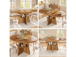 Mesa De Jantar Extensível - Arrumação Nas Pernas, Multifuncional Compacta, Espaços Pequenos, Tampo Reforçado, Cantos Arredondados - Castanho Escuro