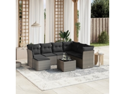 Vidaxl 8 Pcs Conjunto Sofás De Jardim C/ Almofadões Vime Pe Cinzento