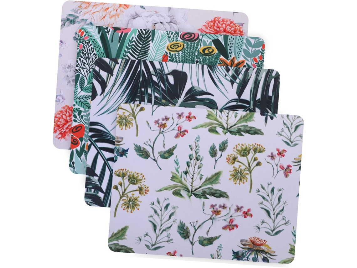 Mousepad De Borracha Antiderrapante, Conjunto De 4 Peças, Estampa Floral, Tamanho Médio, Ideal Para Gokoco